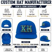 Casquette Snapback personnalisée à 6 panneaux en sergé de coton bleu roi avec broderie baroque 3D, OEM ODM, visière plate pour streetwear décontracté
