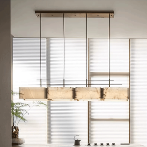 Luminaire suspendu rectangulaire en albâtre, cadre en bronze, E27 LED blanc chaud 3500K, hauteur réglable pour salle à manger - Product Image 4