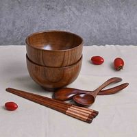 Bol à salade en bois de jujube naturel, bol rond pour soupe, céréales, salade et collations, bol de service en bois de haute qualité