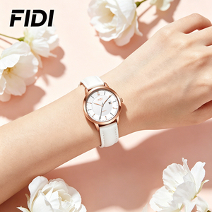 FIDI – montre à Quartz pour femmes, petit cadran, boîtier en or Rose, bracelet en cuir blanc, étanche, minimaliste, pour le quotidien et les occasions décontractées - Product Image 1