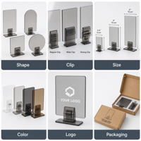 Support de menu en acrylique personnalisé avec pince, transparent, pour restaurant, support de carte de table, pince de présentation pour café, avec impression de logo OEM, base de présentation HD