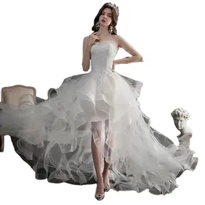 Strapless Wedding Dress Classic Front Short Back Long Bridal Gown Small Sweep Train Plus Size Vestido De Noiva Custo