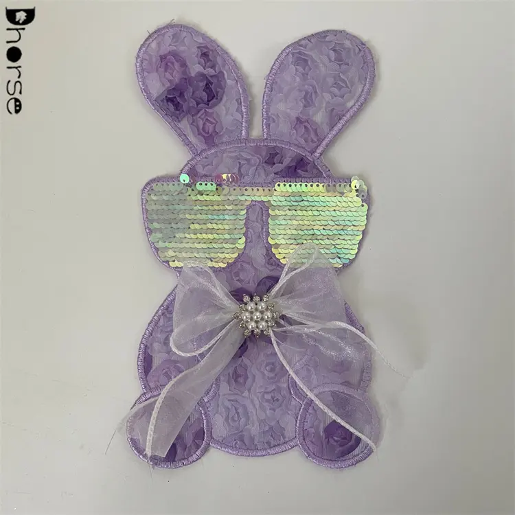 Diseños de apliques de lentejuelas de conejo 3D púrpura, superventas