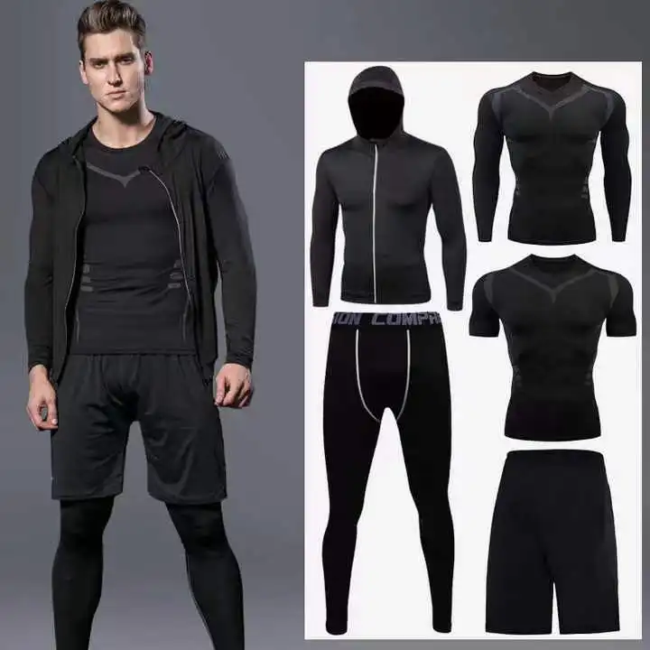 Fitness Kleding Heren Jogging Thermo Ondergoed Training Strakke Compressie Sportkleding Mannen Fitness Kleding Custom Gym Vijfdelige Set