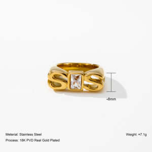 YF5188 Anillo de Acero Inoxidable con Baño de Oro de 18K, Resistente al Agua, con Circonita, Diseño Moderno y Delicado con Letras MOM <span class=keywords><strong>SIS</strong></span> para Mujer - Product Image 2