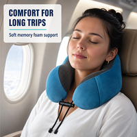 Oreiller de voyage ergonomique en mousse à mémoire de forme bleue en forme de U, avec support respirant en maille et cordon de serrage réglable – Fournisseur