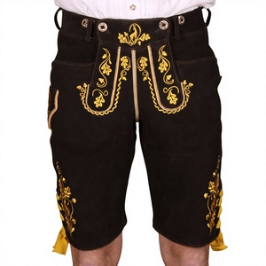 Shorts en cuir suédé marron vintage pour homme, style Lederhosen, tenue traditionnelle bavaroise pour l'Oktoberfest, brodés - Product Image 1