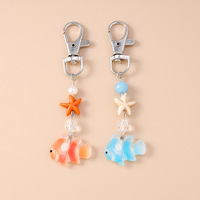 Llaveros de Playa de Verano con Temática Oceánica, Lindos Llaveros de Pez Payaso, Llaveros de Vida Marina, Anillo de Llavero de Estrella de Mar, Colgante de Dijes Marinos, Llavero en Miniatura