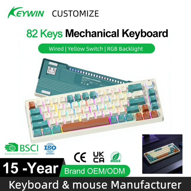 OEM ODM Custom 65% Gasket Mount Hot-swap Tri-mode Mechanical Gaming Keyboard 68 Keys RGB Wired 2.4G BT NKRO Mechanical Keyboard
