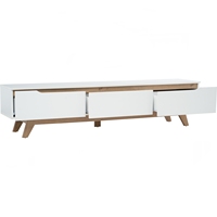 Meuble TV MANDO scandinave en panneau stratifié de 1,8 m avec pieds métalliques, fabriqué en Malaisie, console multimédia bicolore moderne pour salon, compatible avec les téléviseurs