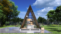 Maison de villégiature préfabriquée de luxe, hôtel en conteneur maritime, cabane à 2 chambres, maisonnette à toit triangulaire avec salle de bain et cuisine