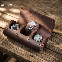 Eonluxe Coffret de Rangement pour Montres Mécaniques en Cuir Crazy Horse Vintage, Trois Boîtes à Montres Portables, Résistantes aux Chutes, Idéales pour les Voyages