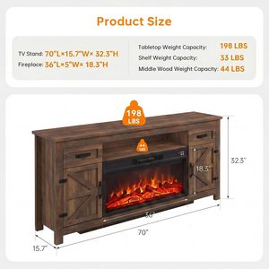 Meuble TV de luxe SENYU style grange vintage avec foyer intégré et chauffage LED pour téléviseurs jusqu'à 75 pouces - Product Image 3