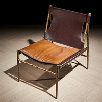 Fauteuil de loisirs forgé à la main de style Mid-Century, chaise de réception pour le thé, fauteuil d'appoint individuel en cuir ciré de designer pour salon