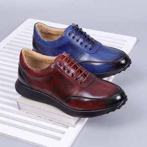 Chaussures à lacets pour hommes en cuir de vache bleu, bout rond, semelle extérieure en caoutchouc respirant, semelle intermédiaire en EVA, toutes saisons, usage décontracté - Product Image 4
