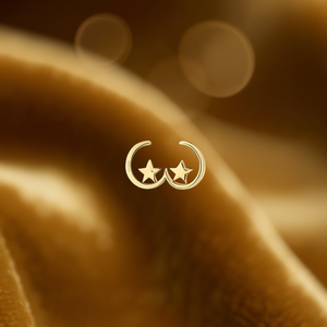 Pendientes de Aro de Oro Blanco E3146 con Estrella, Minimalistas, Unisex, Joyería Fina - Product Image 2