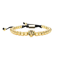 Vente en gros Parure de bijoux tendance de luxe en or rose Bracelet en diamant Couronne Léopard Chiffres romains Bijoux Bracelet en macramé