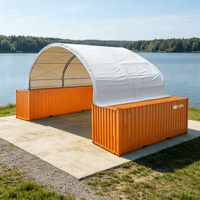 Abri de garage en métal robuste 40x40 pieds avec double treillis, dôme conteneur, mur arrière et auvent pour voiture