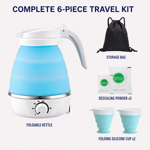 Faltbarer Edelstahl-Wasserkocher mit Drehknopf, 6-teiliges Zusammenklappbares Set, 2 Tassen, Automatische Abschaltung, 600W Tragbarer Wasserkocher - Product Image 3