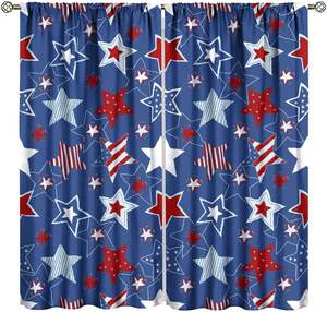 Cortinas del <span class=keywords><strong>4</strong></span> de julio, decoración patriótica americana para el Día de la Independencia, estrellas rojas y azules, fuegos artificiales, decoración para ventana, dormitorio, sala de estar, 2 paneles - Product Image 2