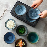 Vente en gros de bol à riz en céramique émaillée réactive de style japonais de 5 pouces coffret cadeau créatif ensemble de bols restaurant ménage bol en porcelaine