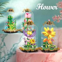 Set Mainan Bongkar Pasang Bunga Abadi 3D Custom Ideas Eternal Flower World, Kaktus, Mawar, Bunga Matahari, Anggrek, Dilengkapi Lampu