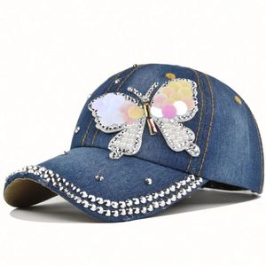 หมวกเบสบอลผ้ายีนส์ล้างเป็นประกายวิบวับหมวกเบสบอลผ้ายีนส์ปรับได้6แผง - Product Image 6