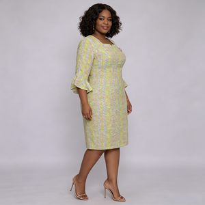 Robe fourreau élégante à imprimé floral avec manches à volants, col carré, longueur genou, ajustée, style formel pour femme, collection printemps - Product Image 3