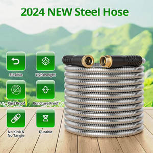 Enrouleurs de tuyau d'arrosage robustes en acier inoxydable 304/201, boîtier métallique de 16 mm d'épaisseur, tuyau intérieur en PVC, raccords de 3/4 po, flexibles et résistants aux éclats de griffes de chien - Product Image 4