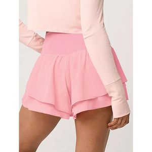 Fisoew Pantalones cortos deportivos de cintura alta para mujer, con volantes escalonados, de spandex/poliéster, de secado rápido, transpirables, para correr, entrenar, tenis - Product Image 4