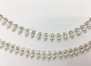 4mm/6mm/8mm Water Diamond Flower Pearl Chain Flatback Style Wedding Waist Chain Decoration Shoes Nail Art Clothing Accessories