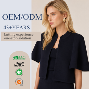 <span class=keywords><strong>Bolero</strong></span> Corto de Punto Crepé Suave con Cuello Mandarín y Manga Capa, Ideal para Usar en Capas Formales - Product Image 2