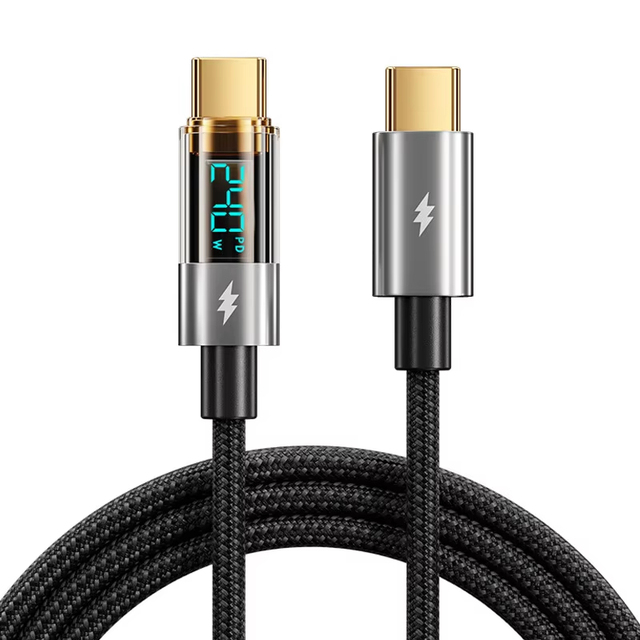 240W USB C to USB C Cable PD 3.1 Fast Charging Cable with LED Digital Display Braided Type C Data Cable