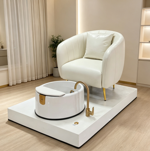 Fauteuil de pédicure rembourré blanc pour spa, salon de manucure, avec bain de pieds sans tuyauterie, massage par vibration et LED 7 couleurs - Product Image 3