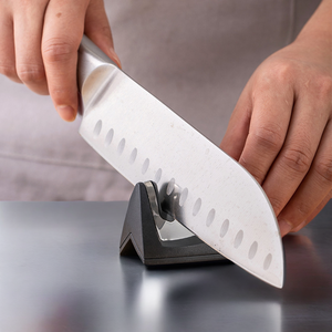 Pengasah pisau 2 tahap Mini, alat pengasah pisau dapur kecil Manual pegangan Tepi batu dengan bahan ABS logam baja - Product Image 2
