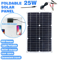 Panneau solaire portable 12W 20W 25W & 35W, étanche, USB 5V DC 12V DC, chargeur pour batterie de voiture, camping, camping-car, maison, mini design mono