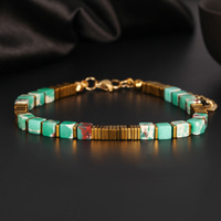 Bracelet Teowak en jaspe impérial vert foncé, coupe carrée, avec rallonge, vente en gros pour les détaillants de boutiques
