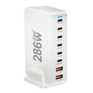 อะแดปเตอร์ชาร์จเร็วสำหรับแล็ปท็อปแบบหลายพอร์ต 286W GaN Desktop Charger PD100W 6C2A พร้อมไฟ LED แสดงสถานะ วัสดุอะลูมิเนียมอัลลอย - Product Image 5