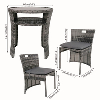 Table et chaises de jardin extérieur en gros, tissage artificiel, cadre en métal, pour balcon, gain de place
