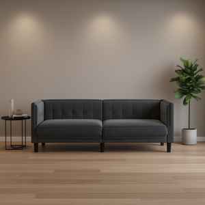 Sofá de Terciopelo Gris Oscuro, 100% Poliéster, Respaldo Acolchado, Tres Plazas, Mueble Contemporáneo para Sala de Estar - Product Image 2