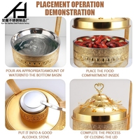 Matériel de restauration : Ensemble de chauffe-plats de luxe 8L en acier inoxydable doré pour buffet, avec couvercle suspendu, pour événements