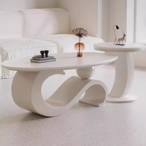 Mesa de Centro Ovalada de Lujo Italiana Moderna de Losa de Piedra y Mesa Auxiliar Combinación Estilo Nuevo Minimalista para Sala Pequeña de <span class=keywords><strong>Metal</strong></span> - Product Image 2