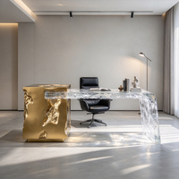 Sculpture de bureau dorée en résine transparente texturée effet glace, faite à la main, moderne, durable et écologique pour villa de luxe/bureau