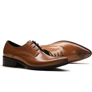 Nouvelles Chaussures Habillées Oxford en Cuir Véritable pour Hommes, Motif Floral, Style Mariage Formel, à Lacets, Imperméables, Collection Automne - Product Image 5