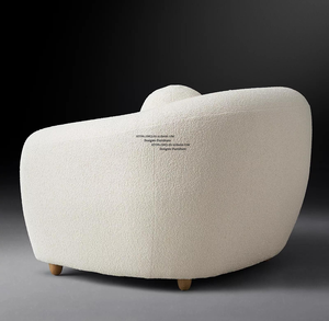 Fauteuil rond moderne de <span class=keywords><strong>luxe</strong></span> en laine crème ivoire, élégant, avec accoudoirs, en tissu bouclé, pour salon - Product Image 4