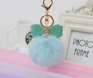 LLavero de piel esponjosa con pompón para mujer y niña, de piel sintética Pompón, lazo de diamantes de imitación, pompón de bola de <span class=keywords><strong>pelo</strong></span> con lazo, venta al por mayor - Product Image 5