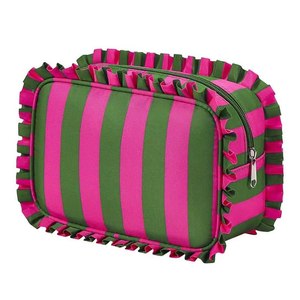 Bolsa de Aseo de Poliéster de Alta Gama con Rayas y Volantes, Bolsa de Almacenamiento de Cosméticos Portátil para Mujer - Product Image 4