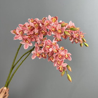 Bunga Cymbidium Daun Kecil Buatan, Buket Pernikahan, Dekorasi Rumah, Properti Foto - Anggrek Plastik Lunak 3D Print Tahan Kelembapan