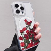 Nouvelle Coque de Téléphone Portable Magnétique Sans Fil à Motif Fleurs de Rose pour iPhone 16 Plus 15 17 Pro Max 14 13