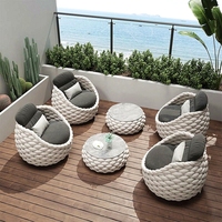 Outdoor 5-Sitzer Gartensofa-Set Seilgeflecht Aluminium Lounge Terrassensofa Terrassenmöbel mit Couchtisch